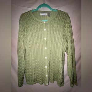 Alfred Dunner Sage Green Cable Knit Cardigan